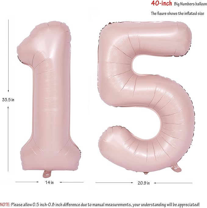 40 In Matte Pink Number Balloons Helium Foil Mylar Balloon Birthday Party banquet Decoration Digital 15