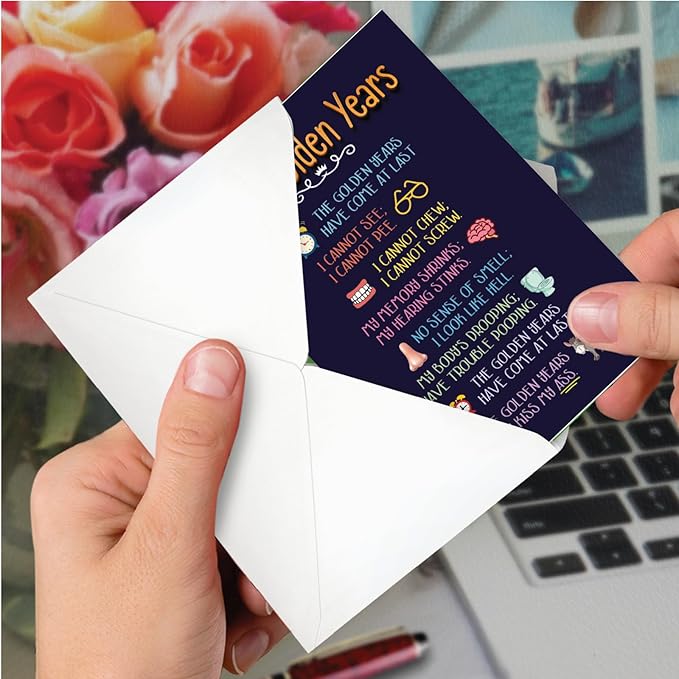 NobleWorks 1 Funny Aging Senior Birthday Greeting Card, Humor Pome for Older Folks with 5 x 7 Inch Envelope, The Golden Years C8154BDG