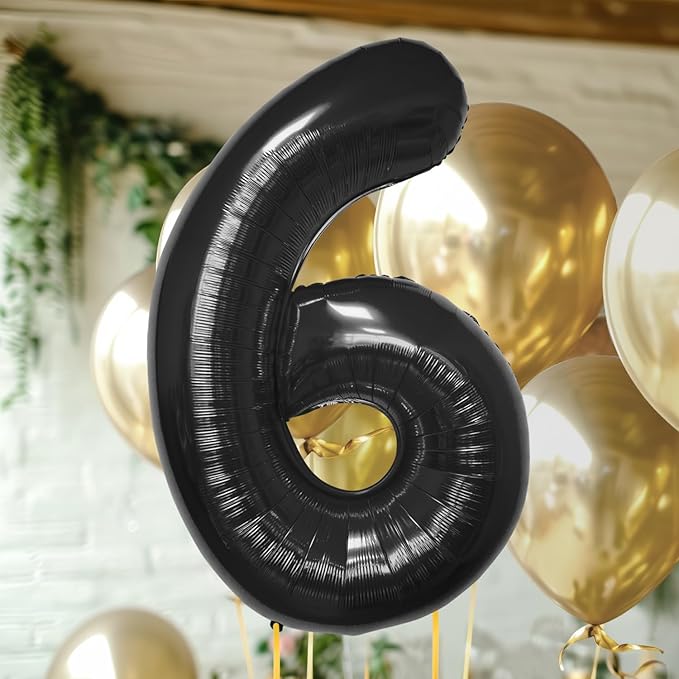 40 Inch Large Black Number Celebration and Decoration Balloon for Birthday Parties, Graduations, Anniversaries, Weddings, Photo Shoots, Special Events - Helium Foil Mylar (Black Number 6)