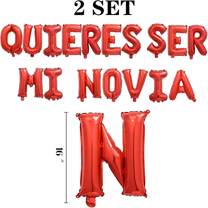 2 Set 34Pcs Red QUIERES SER MI NOVIA Letter Balloons 16in Balloon Foil Letter Decorations Party Decor Red Letter Balloons QUIERES SER MI NOVIA Party Supplies