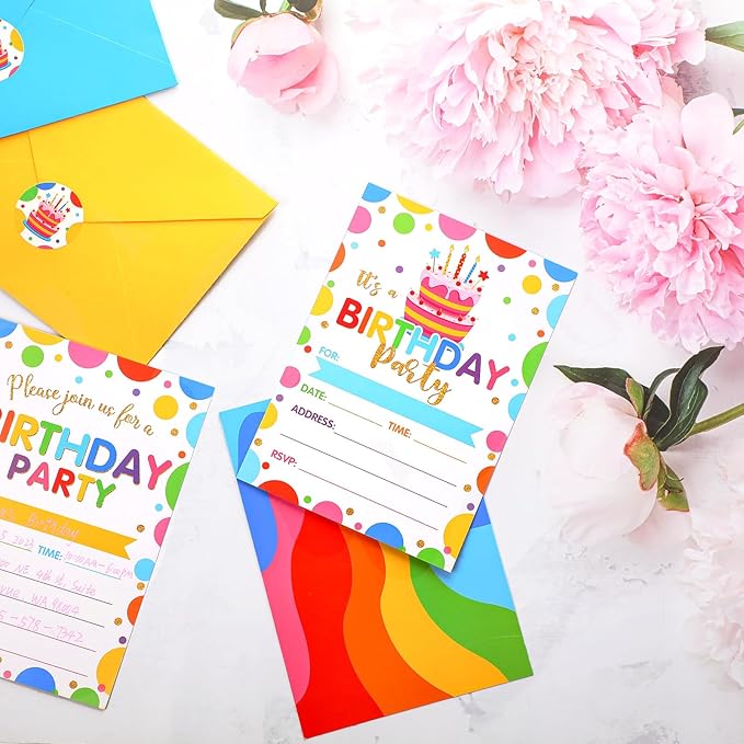 Colarr 24 Pack Birthday Invitations with Envelopes and Stickers Birthday Party Invitations Cards for Baby Shower Party Favors Supplies