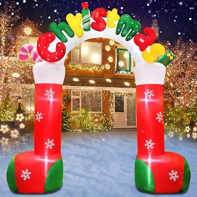 10 FT Christmas Inflatables Outdoor Yard Decorations, Giant Outdoor Christmas Blow up Archway/Arch, Blowups Build-in LED Light for Holiday Party Xmas New Year Outside Patio Garden Lawn Winter