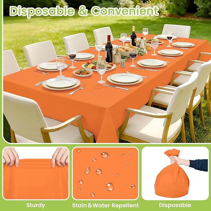 Mulbozy Orange Plastic Table Cloth Disposable 4 Pack, 54 × 108 Inch Tablecloths Rectangle, Orange Plastic Table Cover for Party Decor
