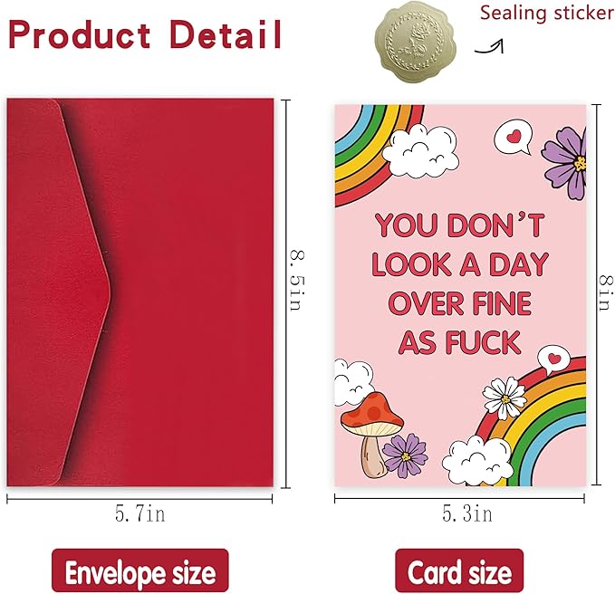 Funny Birthday Card for Her, Happy Birthday Gift for Wife Girlfriend, Rainbow Mushroom Bday Cards for Friend...