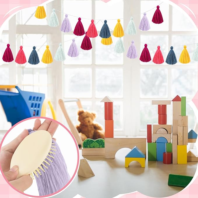 4 Pcs Rainbow Tassel Garland Party Decor, Colorful Boho Wall Hanging Banner for Birthday Birthday Wedding Baby Shower Party, Classroom, Bedroom, Nursery Home Decor(Dark,3.15 Inch)