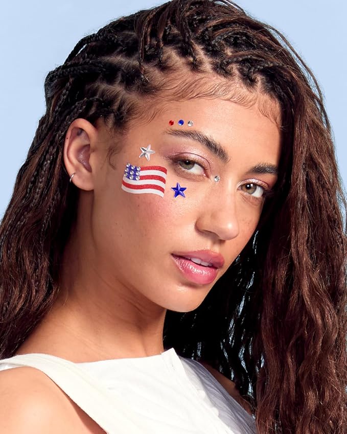 xo, Fetti America Face Gems - 80 pcs. | USA Face Stickers, 4th of July Rhinestone Accessory, Country Party Decorations, All American Supplies