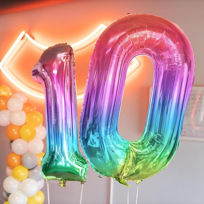 40 Inch Rainbow Number Balloon 0, Large Number Foil Mylar Balloons for Birthday Party Celebration Decorations Supplies, Digital Balloons for Wedding Anniversary Events Decorations