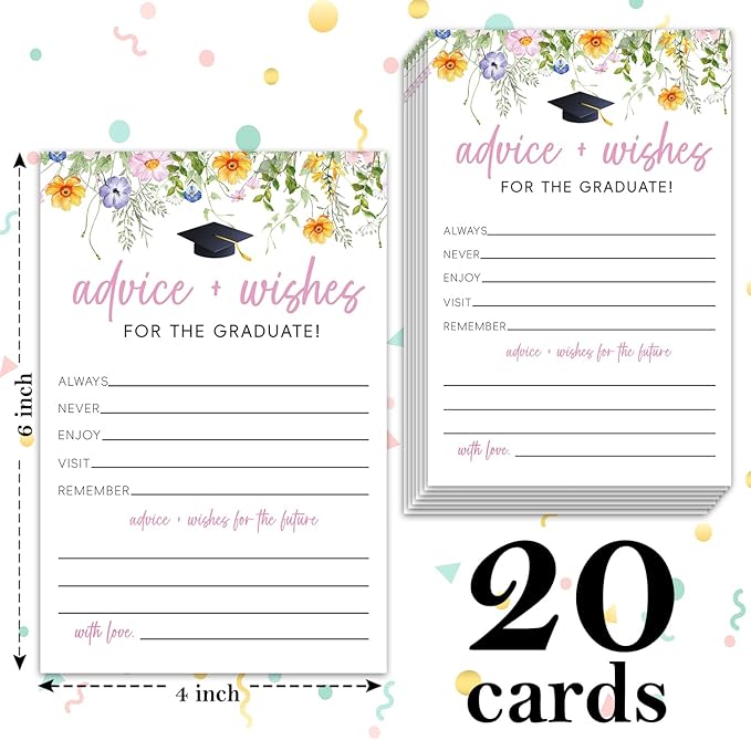 Graduation Advice and Wishes Cards, Modern Advice Cards For The Graduate, Floral Grad Party Announcement Graduate Card, Grad Party Games Decorations Supplies (20 Pack)