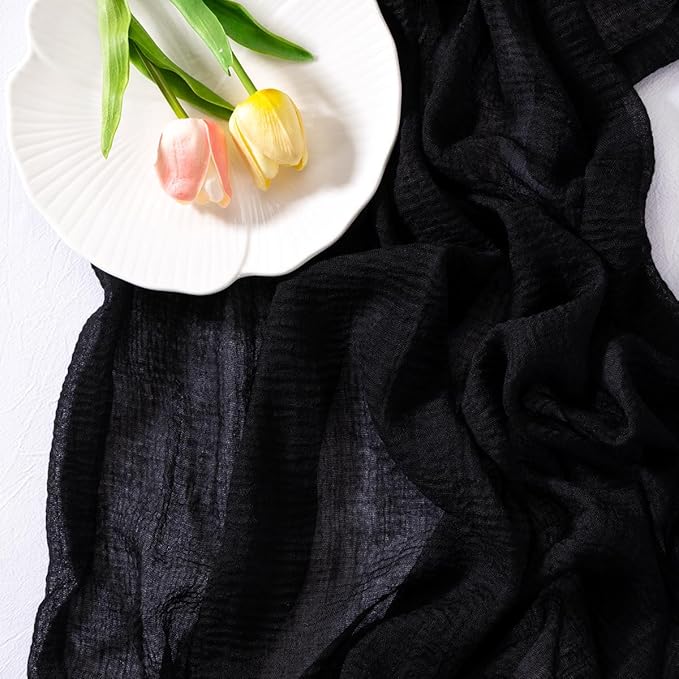 Socomi Black Halloween Table Runner Easter Spring Gauze 120 Inch Rustic Boho Cheese Cloth Runner for Wedding Party Baby Bridal Shower Centerpiece Decoration Holiday Home Decorations