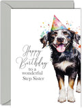 Birthday Cards for Step Sister - Party Hat Dog - Happy Birthday Card for Step Sister from Step Sister Brother, 5x7 Inch Bday Gifts Greeting Cards for Women Her