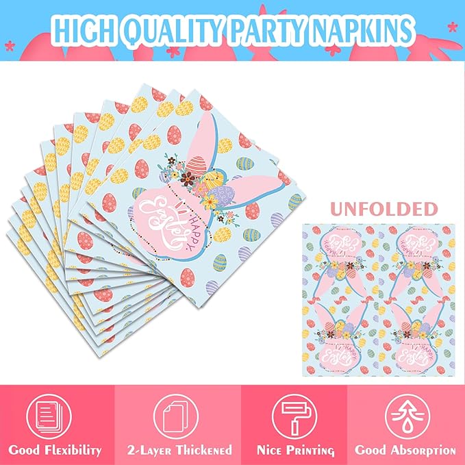 Easter Plates and Napkins Disposable Set – Easter Paper Plates and Napkins Sets with Cups, Forks & Tablecloth, Happy Easter Bunny Party Supplies, Easter Dinnerware Tableware, Serves 24 Guests