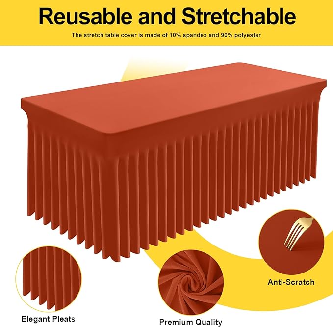 Smiry Spandex Tablecloth, Elastic Fitted Stretch Tablecloth for 6FT Rectangle Tables, Waterproof Washable Table Cover Skirt for Outdoor, Wedding, Banquet & Parties (Rust, 72Lx30Wx30H Inch)