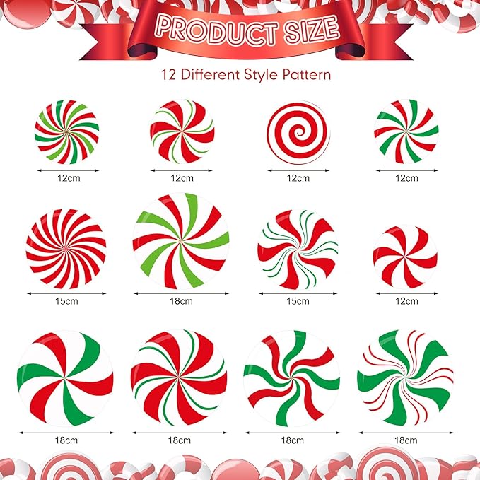 Funrous 54 Pcs Christmas Peppermint Candy Hanging Decorations Christmas Candies Ceiling Hanging Swirls Xmas Party Ceiling Whirl Streamers for Xmas Holiday Party Decor(Red White Green)