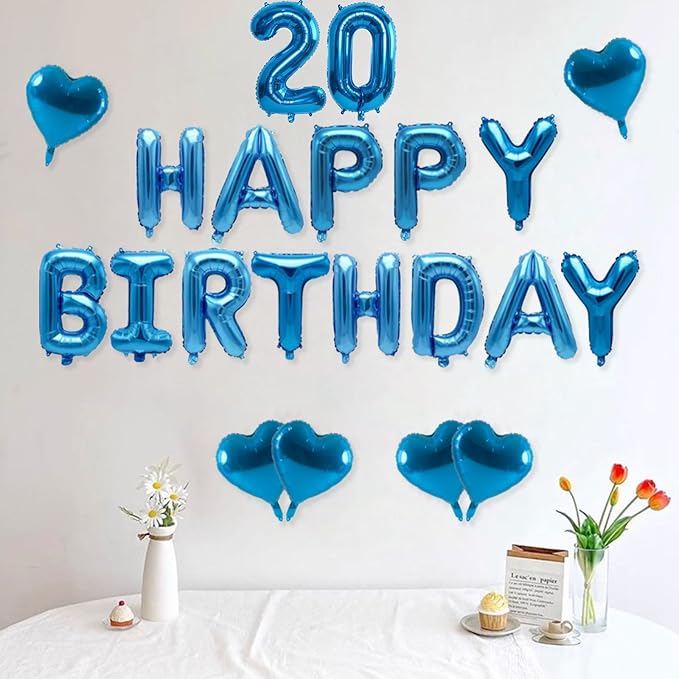 2 Set 20 Pcs Number Balloons 16 Inch Blue 0-9 Number Mylar Foil Balloons Blue Custom Digital Balloons for Birthday Party Engagement Graduations Anniversary Baby Shower Decor Party Supplies
