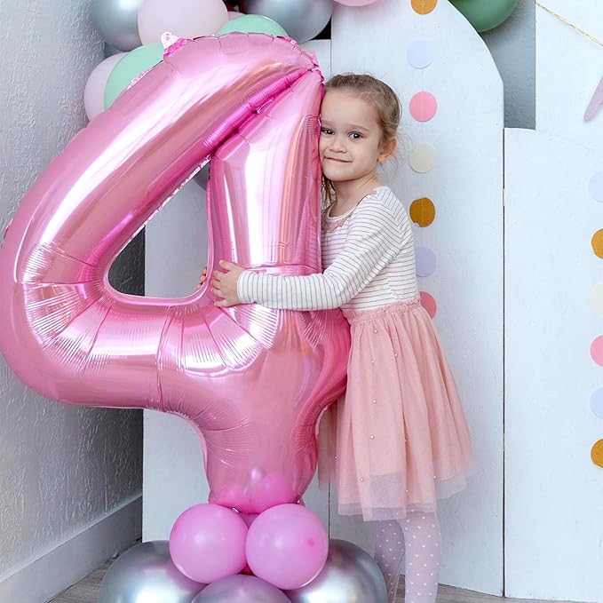 Pink 4 Balloon Number 40 Inch, Big Large Foil Number Balloons 0-9, Giant Light Pink Digital 4 Balloons, Baby Pink Number 4 Balloons Helium for Girls 4 Year Old Birthday Party Decorations Anniversary