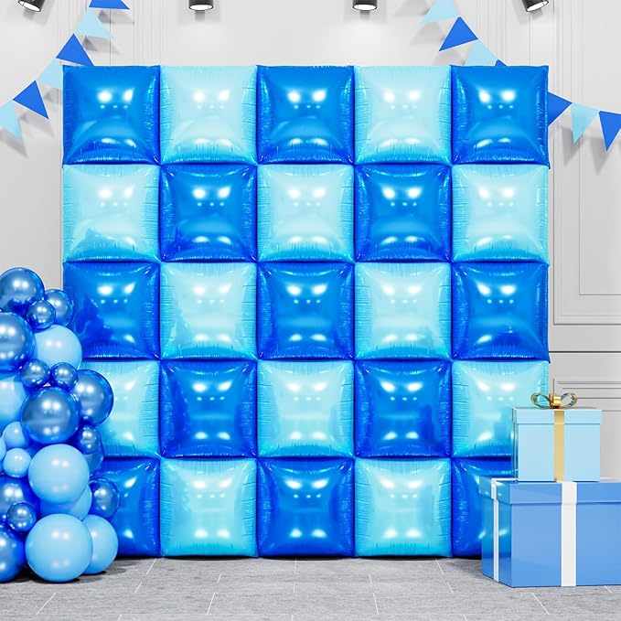 Metallic Navy Blue and Pearl Blue Double Sided Square Foil Balloons Wall,19 Inches Blue Chrome Foil Balloons Tunnel Arch Kit for Bachelorette,Anniversary,Wedding,Birthday Party Background Decoration