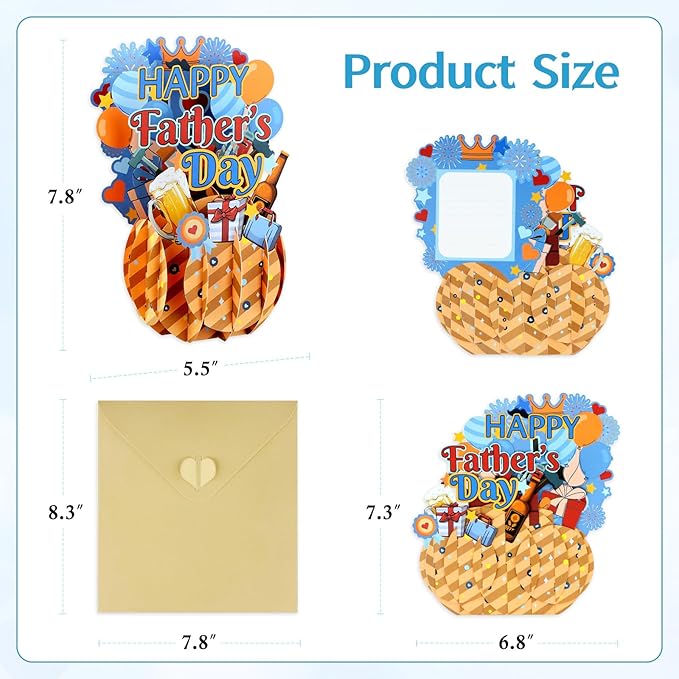 FaCraft Happy Fathers Day Pop Up Card - 3D Happy Fathers Day Pop Up Flower Bouquet Gift Card with Envelope, for Dad Husband Papa Grandpa from Son Daughter Wife