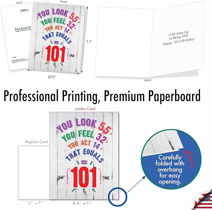 NobleWorks - Big Funny 101th Milestone Birthday Greeting Card 8.5 x 11 Inch with Envelope (1 Pack) Oversize Jumbo Age Equation-101 J2462MBG