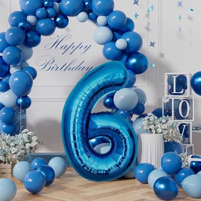 AULE 40 Inch Large 6 Balloon Numbers Blue, Big Foil Number Balloons, Giant Helium Happy Birthday Party Decorations for Man and Women, Huge Mylar Anniversary Party Supplies