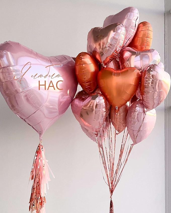 Lovoir 12 Pcs Red Heart Shape Foil Mylar Balloons 18 Inch Love Balloons for Valentine's Day Birthday Party Decorations Wedding Engagement Romantic Decor (Red & Pearl Pink & Rose Gold)