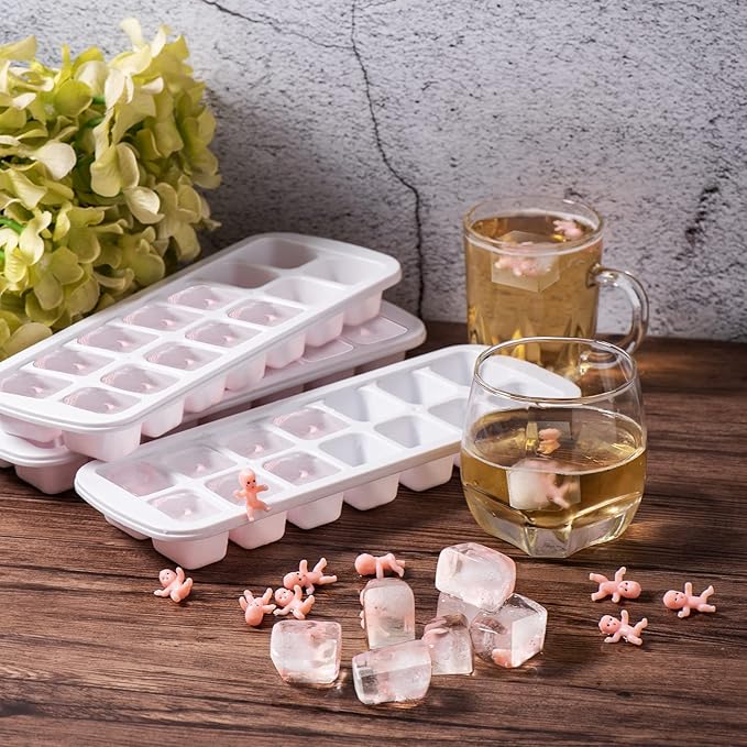 My Water Broke Baby Shower Game with 80 Mini Plastic Babies, 3 Ice Cube Trays and 1 Sign, Used for Ice Baby Shower Games, White
