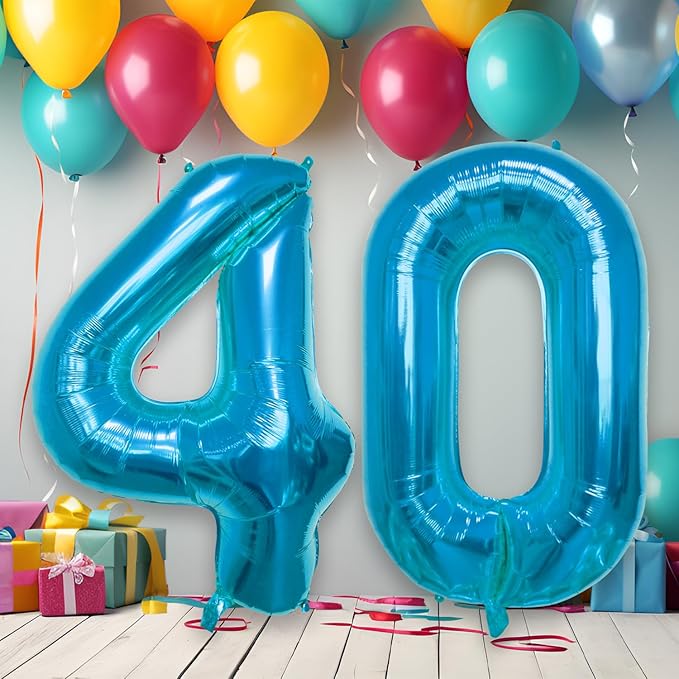 40 Inch Large Blue Number Celebration and Decoration Balloon for Birthday Parties, Graduations, Anniversaries, Weddings, Photo Shoots, Special Events - Helium Foil Mylar (Blue Number 40)