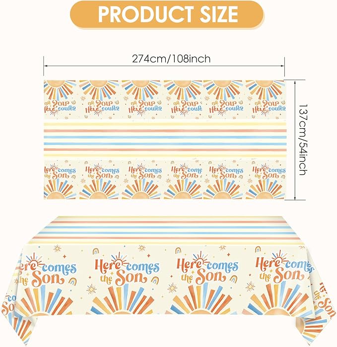 3Pcs Here Comes The Son Baby Shower Decorations Tablecloths Plastic Sunshine Table Covers Disposable Boho Sun Party Table Cloth for Boy,Here Comes The Son Baby Shower Decorations (Sunshine)