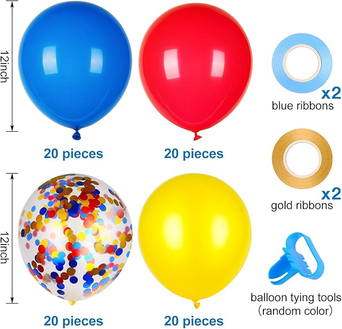 Red Yellow and Blue Latex Balloons with Confetti Balloons for Paw Party Decorations Carnival Circus Birthday Party(80 Packs)