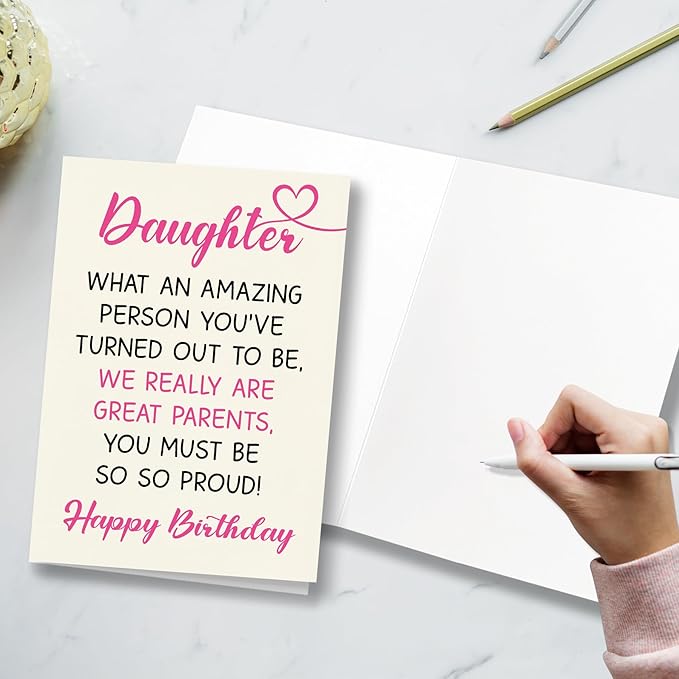 Cute Birthday Card from Mom and Dad to Daughter, Great Parents, Wonderful Daughter, Love Card with Envelope