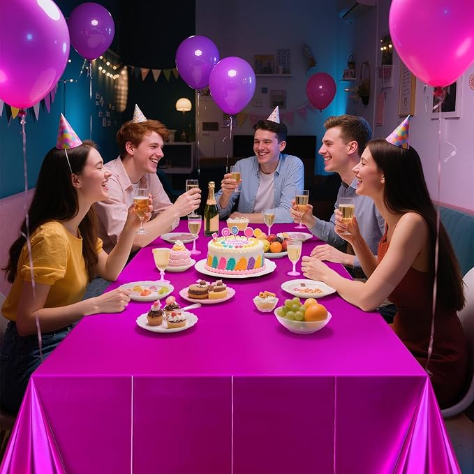 2 pcs Fuchsia Red Tablecloth Plastic -Stunning Metallic Matte Finish, 40" x 108" Baby Shower Hot Pink Table Cloth, Perfect for Valentine's Day Princess Birthday Party Wedding Christmas Decorations