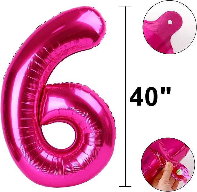 Rose Red Large 6 Number Balloons 40 Inch Big Foil Helium Hot Pink Number Balloons 6 Jumbo Happy 6 16 26 Mylar Birthday Party Decorations for Girl Anniversary Party Supplies