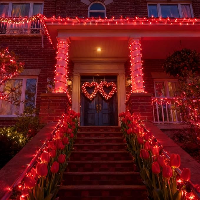 LAMPHOME Red Valentines Day Decor Lights,150 Count 31.9FT Mini Valentine's Lights,Red Christmas String Fairy Lights Outdoor Indoor Plug in for Room Party Wedding Tree Valentines Day Decorations