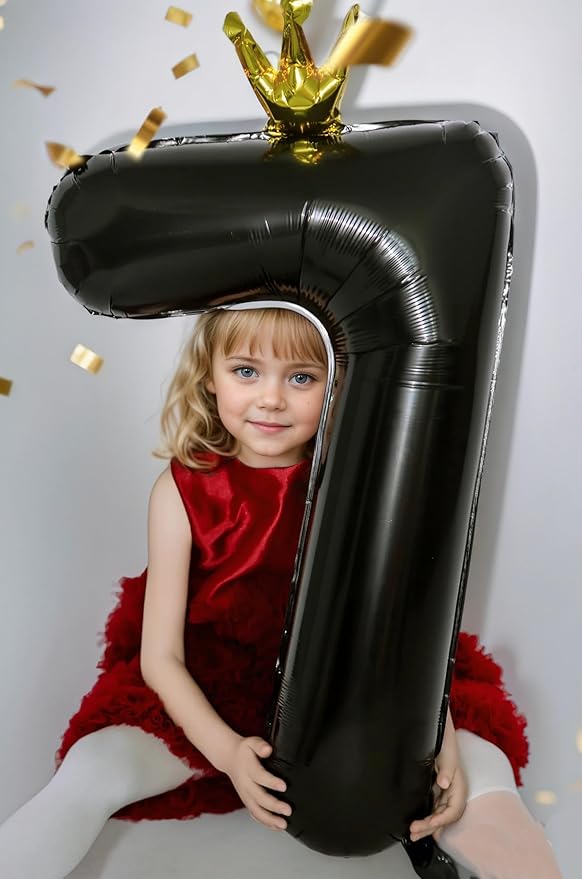 Black Number 9 Balloon with Crown, 40 inch Black Number Balloon 9th Birthday Party Decoration black Crown Balloons 0-9 for Birthday Party Anniversary Decorations Supplies