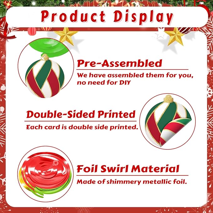 Christmas Ball Hanging Swirl, 48Pcs Merry Christmas Ball Foil Swirls Ceiling Streamers Hanging Decorations for Xmas Indoor Outdoor Party Supplies﻿
