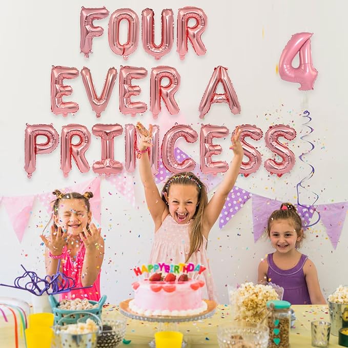 2 Set 36Pcs Rose Gold FOUR EVER A PRINCESS Letter Balloons 16in Balloon Foil Letter Decorations Party Decor Rose Gold Letter Balloons FOUR EVER A PRINCESS Party Supplies