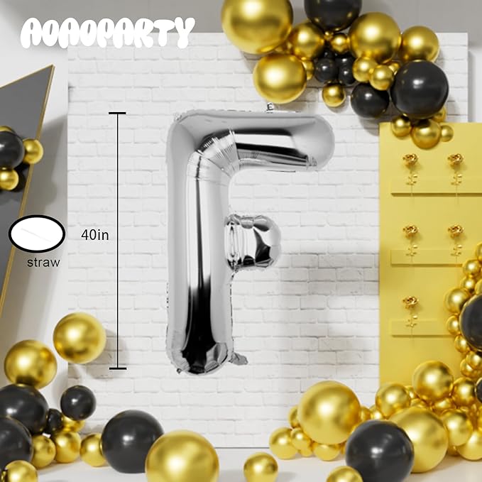 Letter Balloons 40Inch Large Giant big Foil Mylar Silver Balloons F for Birthday Party Decorations