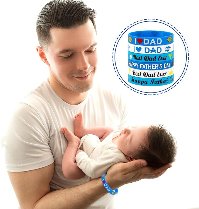 JUNEBRUSHS 42pcs Father's Day Silicone Wristbands Party Favors Rubber Bracelets for Happy Father's Day Dad’s Birthday Themed Party Supplies Goodie Bag Stuffers Fillers