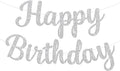 Glitter Happy Birthday Banner Sign Birthday Garland Wall Door Banners Flag for Women Men Boys Girls Party Backdrop Decorations Silver