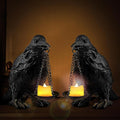 Gothic Crow Lamp with Tealight Candle Holder Resin Raven Decor Statue Gothic Home Decor for Bedroom Unique Goth Gifts Black 2PCS