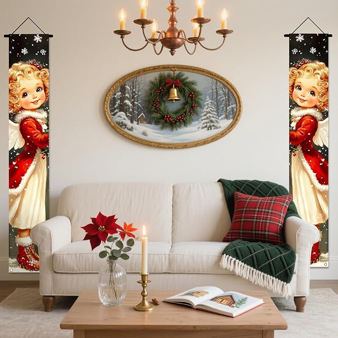 Nuxovilar Christmas Decorations Outdoor Yard Front Porch Sign Set, Snowman with Gold Red Ornaments Door Banners for Front Door, Hanging Xmas Decor for Home Indoor Outdoor Wall Yard