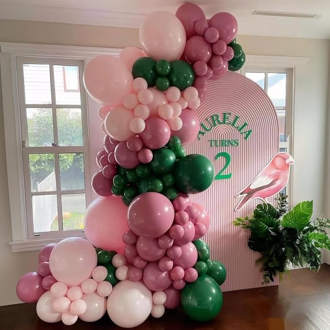 Dusty Rose Balloon Arch Kit, 142 Pcs Retro Pink Nude Dark Green Latex Balloons Different Sizes 18 12 10 5 Inch for Birthday, Baby Shower, Wedding