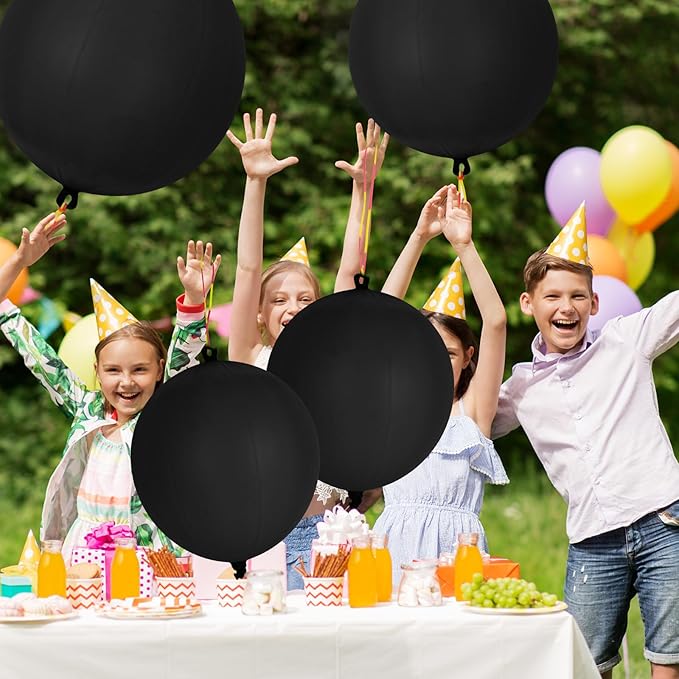 24Pcs Black Punch Balloons Bounce Balloon with Rubber Band Handle Punching Heavy Duty Farm Themed Punch for Birthday Party, Kids (Black)
