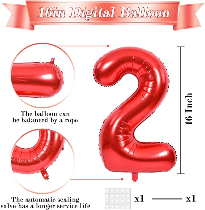 TONIFUL 2026 Red Foil Number Balloons 16 Inch Red Number Banner 2026 Graduation Aluminum Foil Mylar Balloons for New Year Eve Christmas Anniversary Party Supplies