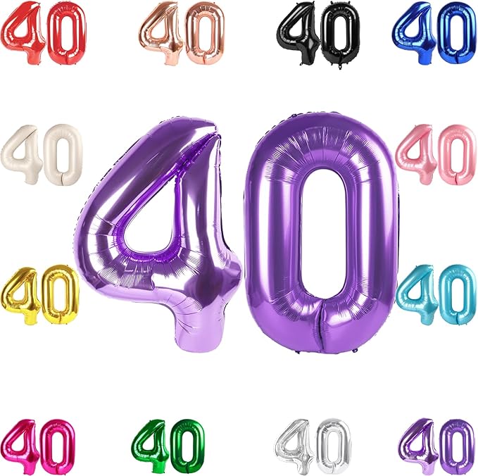 40 Balloon Number, Purple Number 40th Birthday Balloons 40 Inch, 40 Years Old Purple Birthday Decorations for Men Women, 40th Anniversary Decorations