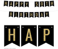 Andaz Press Faux Gold Glitter on Black Birthday Party Banner Decorations, Happy 50th Birthday, Approx 5-Feet, 1-Set, Milestone Colored Hanging Pennant Decor