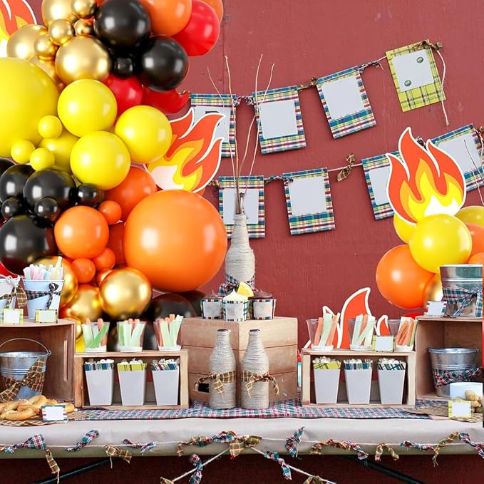 Red Yellow Black Balloon Arch, Fire Truck Balloon Garland for Firefighter Birthday Party Decorations, Fire Truck Theme Yellow and Orange Balloon Arch Kit for Fire Truck Birthday Decorations