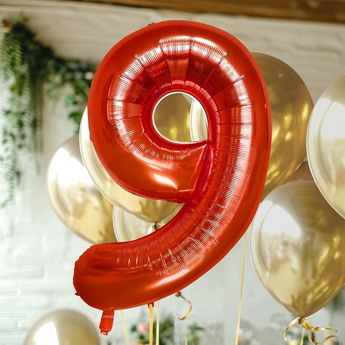40 Inch Large Red Number Celebration and Decoration Balloon for Birthday Parties, Graduations, Anniversaries, Weddings, Photo Shoots, Special Events - Helium Foil Mylar (Red Number 9)