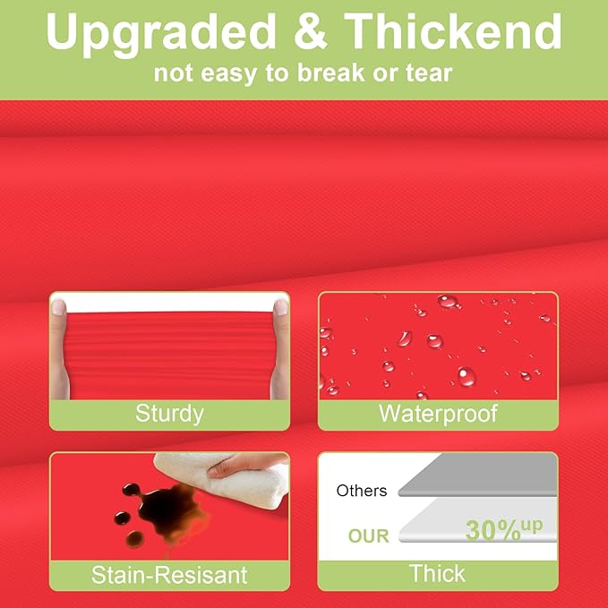 QIKSION Red Plastic Table Cloth Disposable 12 Pack, 54 x 108 Inch Tablecloths for Valentines, Mothers Day, Birthday Party, Christmas Decorations, Rectangle Table Cover