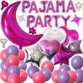 44 Pieces PAJAMA PARTY Balloons Rose Red Moon Star Heart Aluminum Foil Balloons Purple Latex Balloons for Girls Women Slumber Party Sleepover Birthday Party Spa Party Decoration (Rose red)