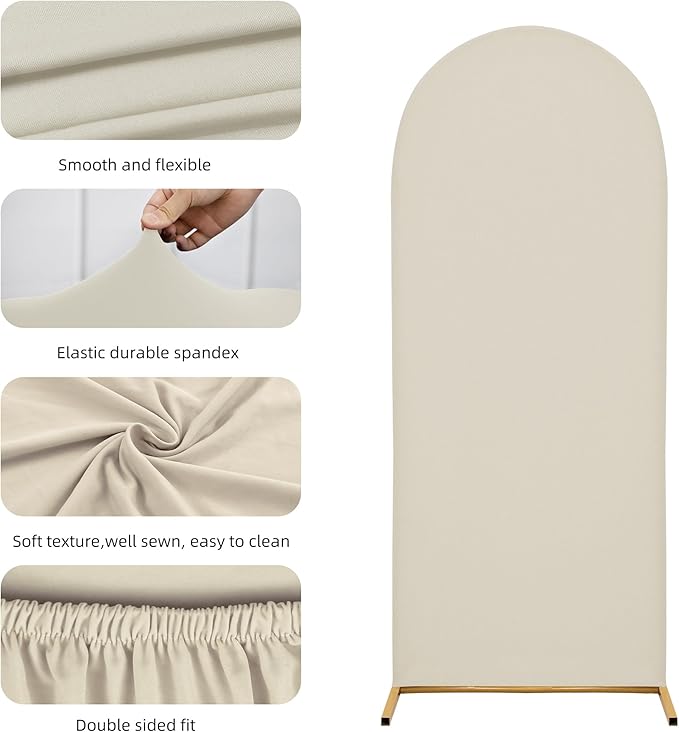 Arch Covers,Arch Backdrop Stand Fitted Cover for Wedding Birthday Party Ceremony Banquet Decoration(7.2FT&6.6FT&6FT,Off-White,Cover Only)
